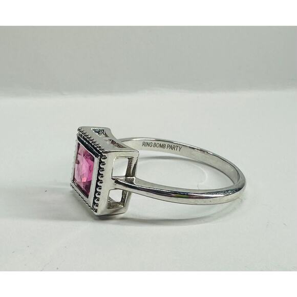UNIQUE Pink Topaz SQUARE Cut Geometric Ladies Ring Size 10 - Picture 1 of 6